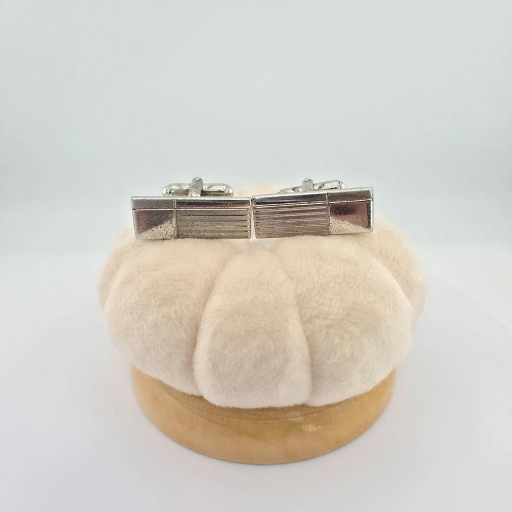 Vtg ANSON 925 Sterling Silver Cufflinks Mid Century Ridges Smooth Polish Patina